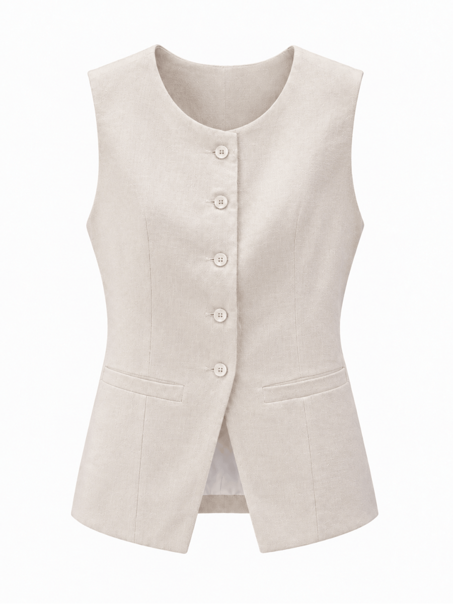 Лляний жилет подовжений бежевий LEMAN LM4899-1